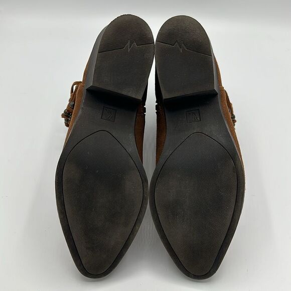 Leather Booties Size 7.5 Boho Brown Suede Fringe - Picture 10 of 11